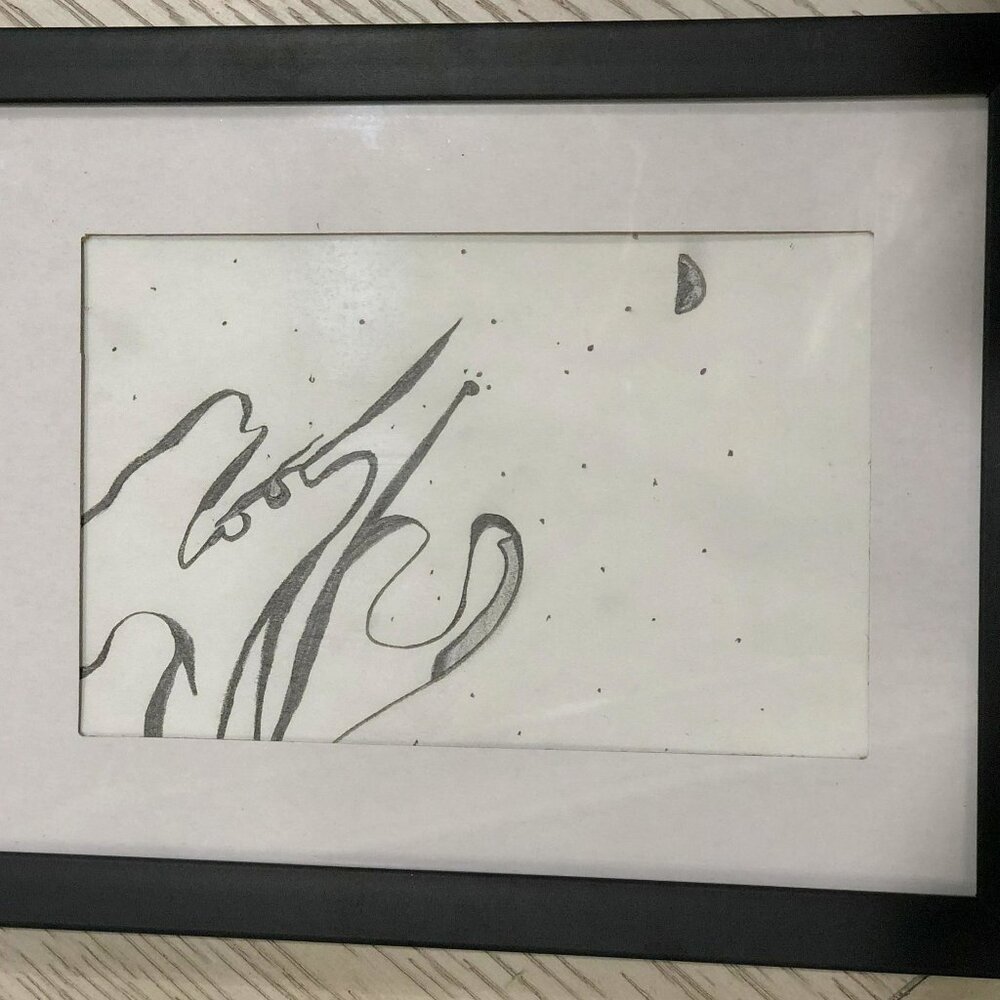 The Man in The Moon Drawing Original 4x6 Inches with Black Frame